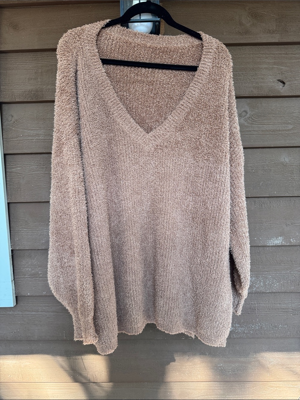 Cupshe Taupe V-Neck Plush Sweater size Large